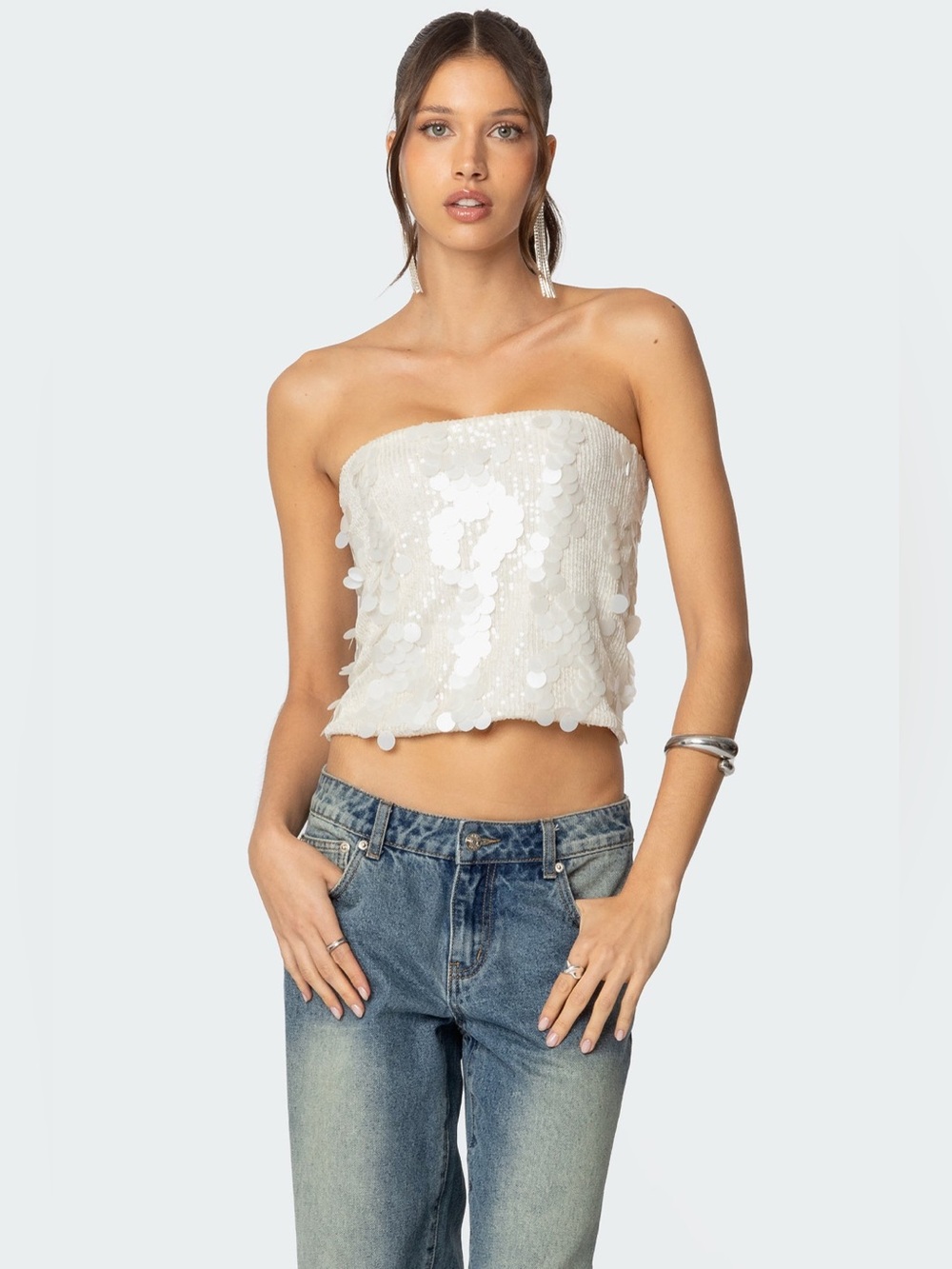 Edikted Strapless White Sequin Tube Top